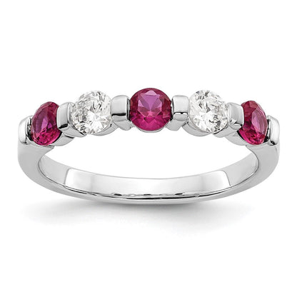 14K Weißgold Ehering mit natürlichen Diamanten und Rubin
