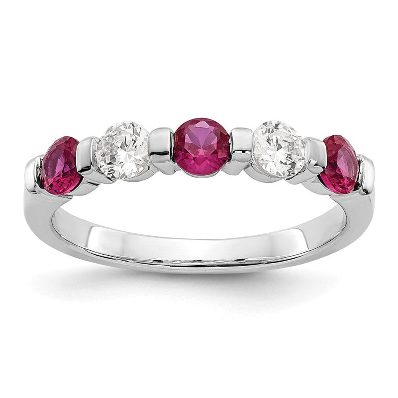 14K Weißgold Ehering mit natürlichen Diamanten und Rubin