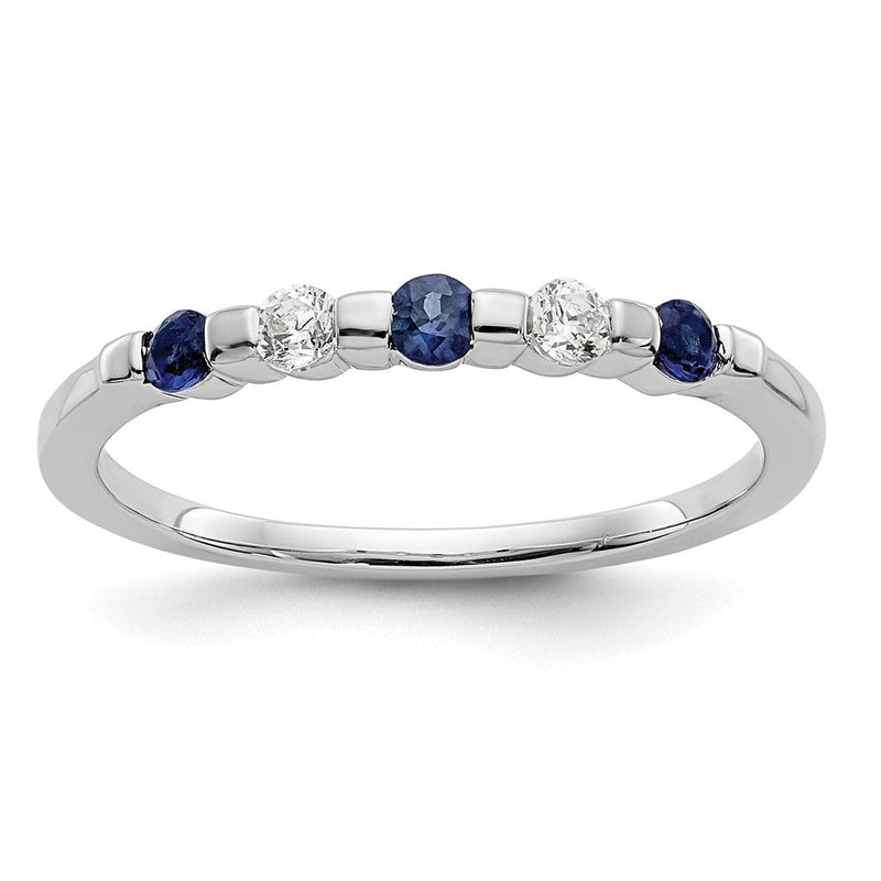 14K Weißgold Ehering mit natürlichen Diamanten und blauem Saphir
