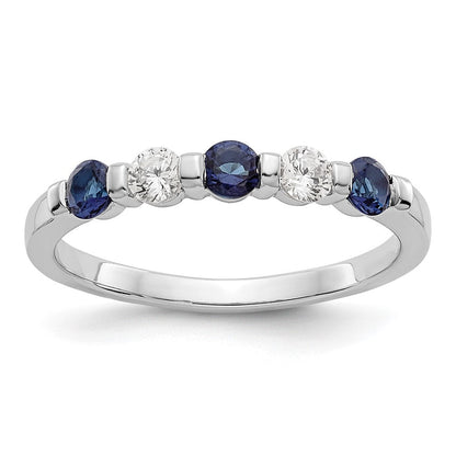 14K Weißgold 2,9 mm Saphir AA und echter Diamant Memoire-Ring