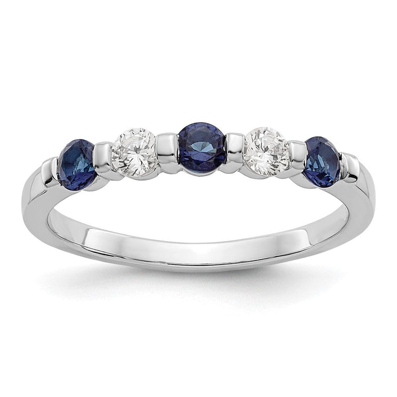 14K Weißgold 2,9 mm Saphir AA und echter Diamant Memoire-Ring