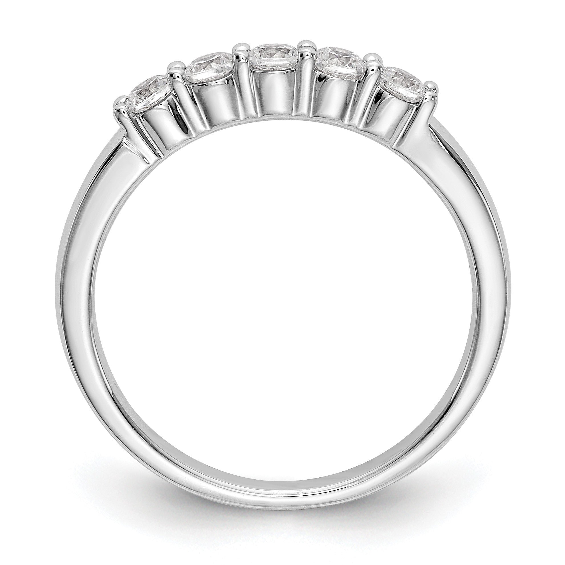 14K Weißgold Ring mit fünf Steinen in Krappenfassung, 0,3K Diamanten im Rundschliff, komplett besetzt