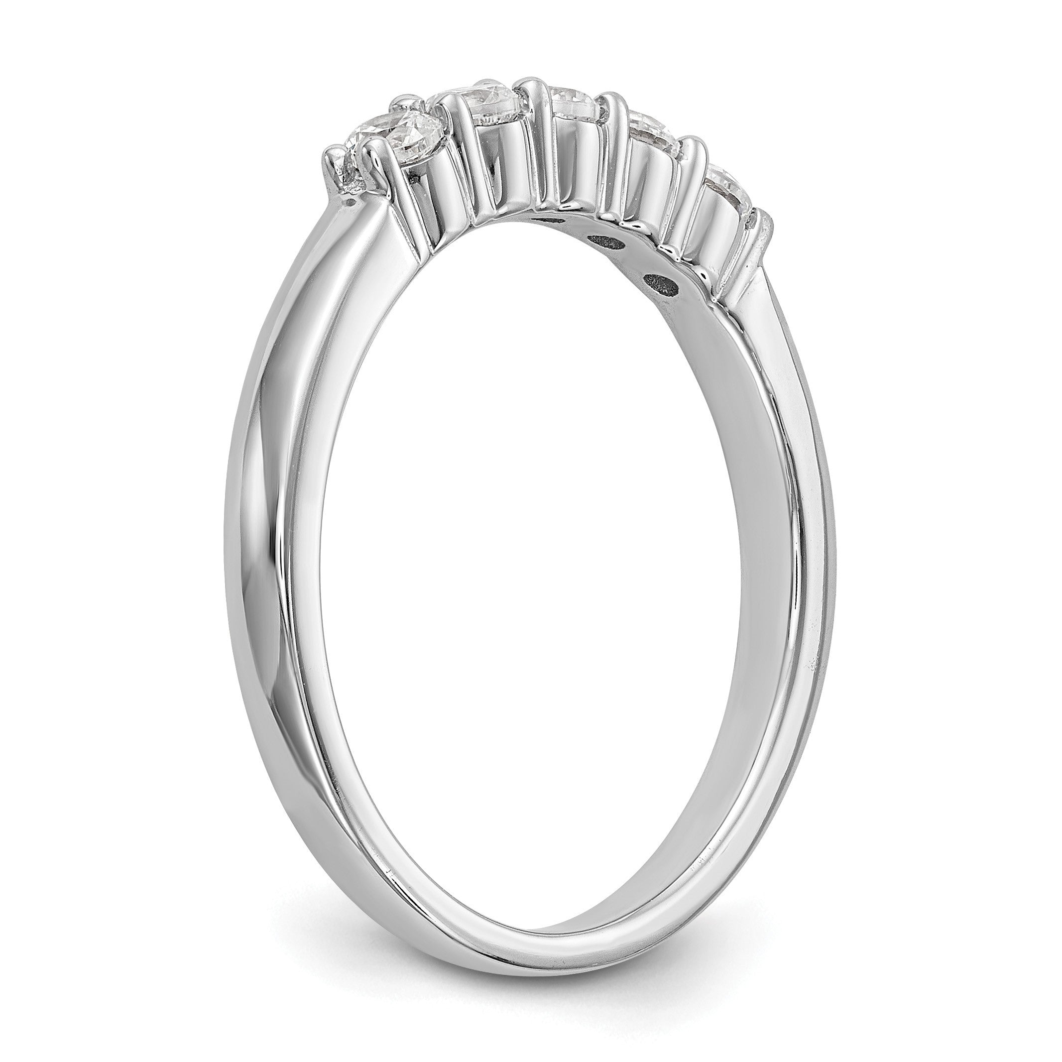 14K Weißgold Ring mit fünf Steinen in Krappenfassung, 0,3K Diamanten im Rundschliff, komplett besetzt