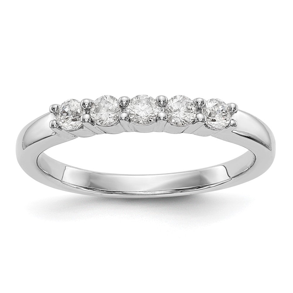 14K Weißgold Ring mit fünf Steinen in Krappenfassung, 0,3K Diamanten im Rundschliff, komplett besetzt