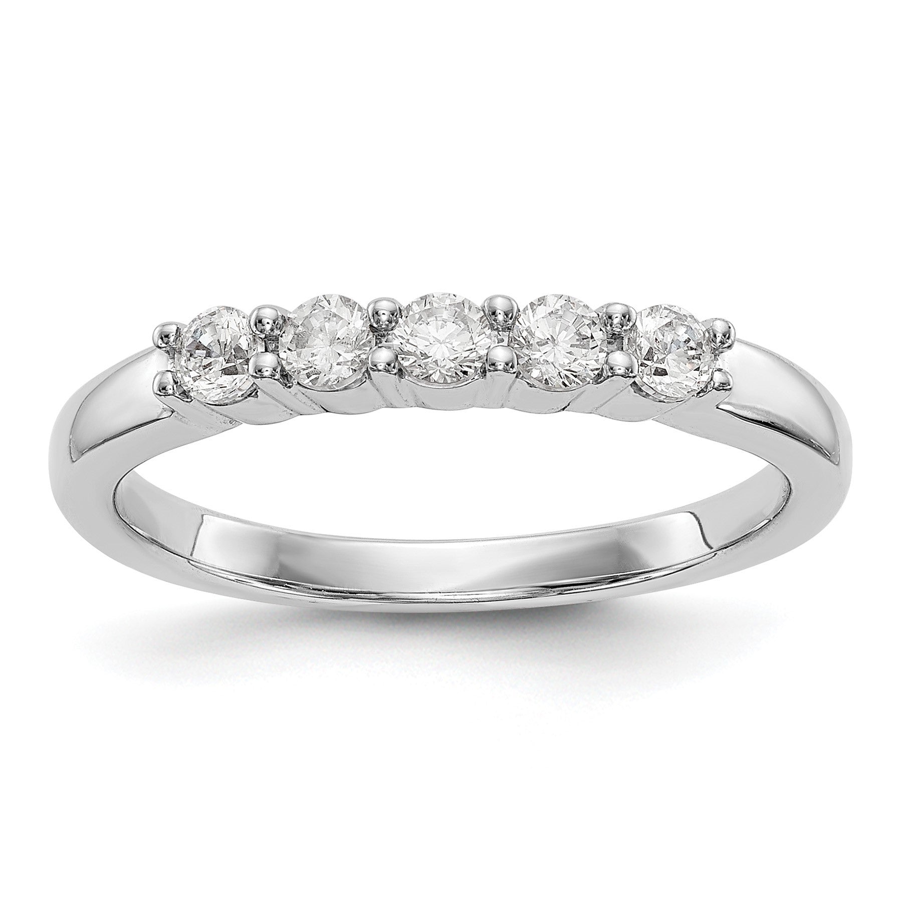 14K Weißgold Ring mit fünf Steinen in Krappenfassung, 0,3K Diamanten im Rundschliff, komplett besetzt