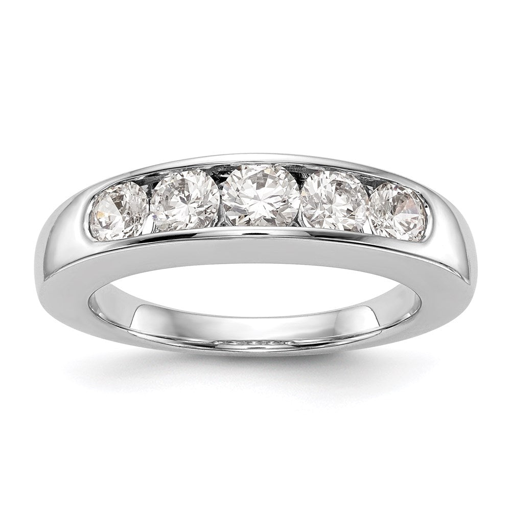 14K Weißgold Ehering kanalgefasst mit 5 natürlichen Diamanten