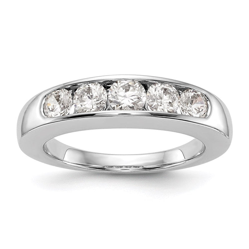 14K Weißgold Ehering kanalgefasst mit 5 natürlichen Diamanten