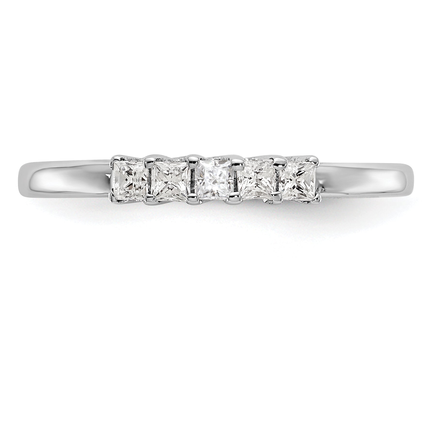 14K Weißgold Ehering mit 5 echten Diamanten