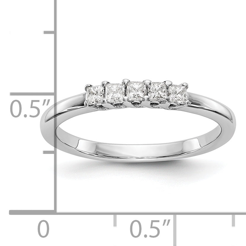 14K Weißgold Ehering mit 5 echten Diamanten