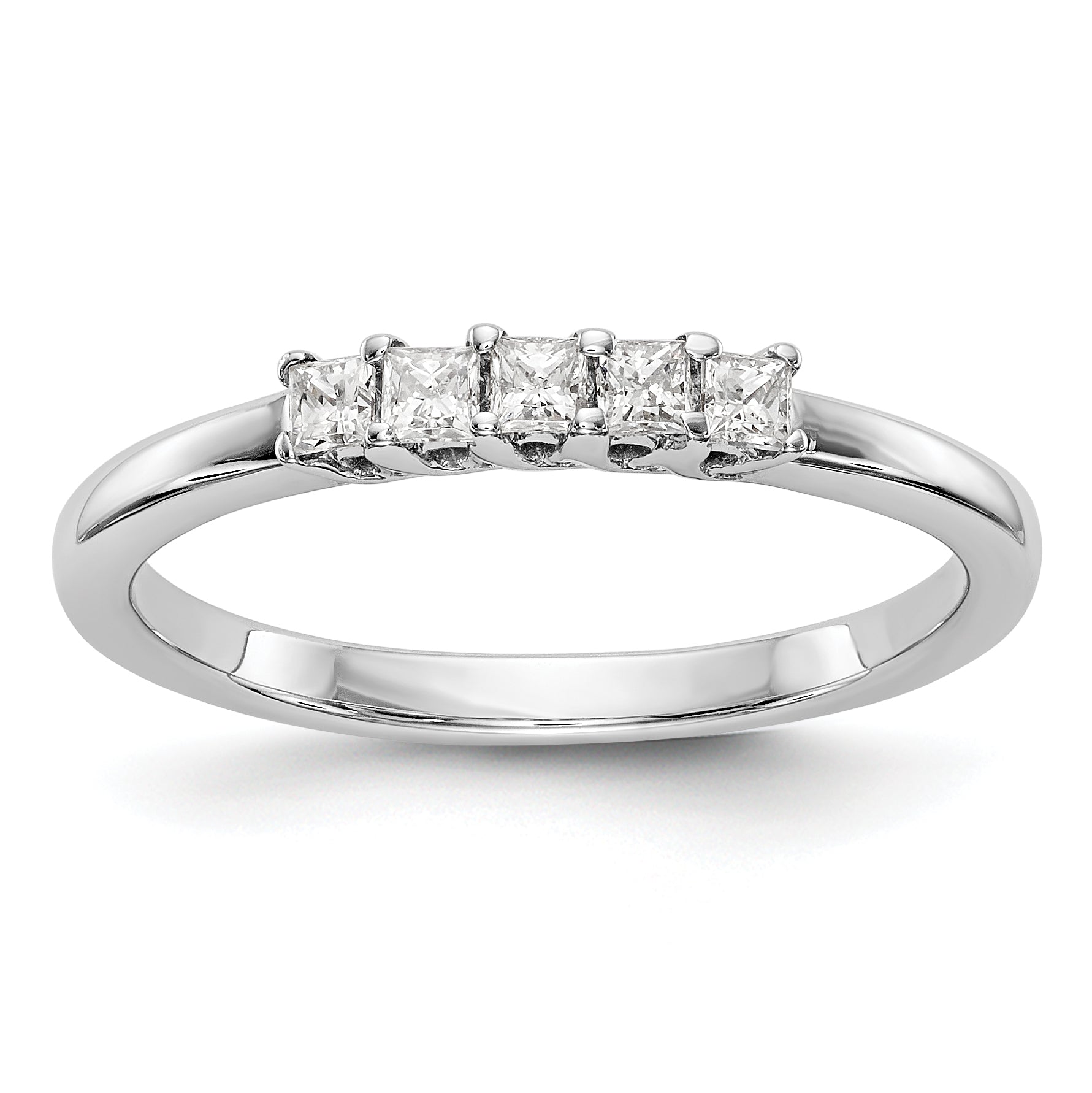 14K Weißgold Ehering mit 5 echten Diamanten