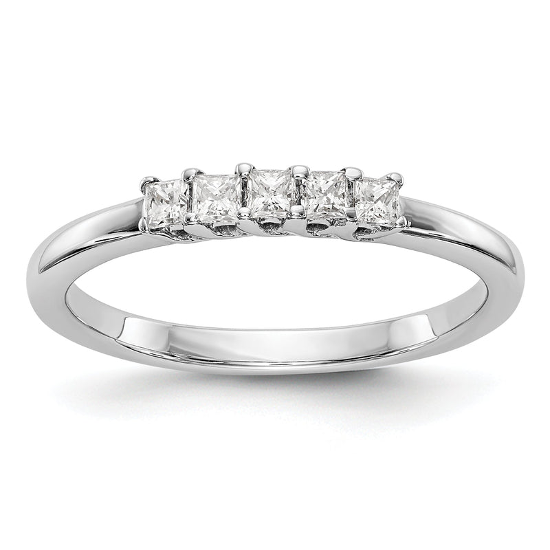 14K Weißgold Ehering mit 5 echten Diamanten