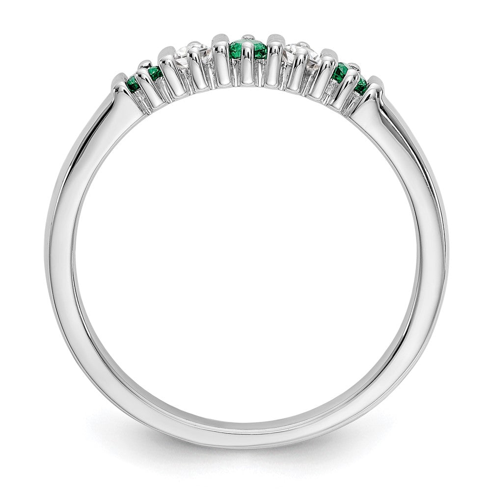 14K Weißgold Ehering mit echtem Diamant und Smaragd
