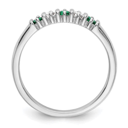 14K Weißgold Ehering mit echtem Diamant und Smaragd