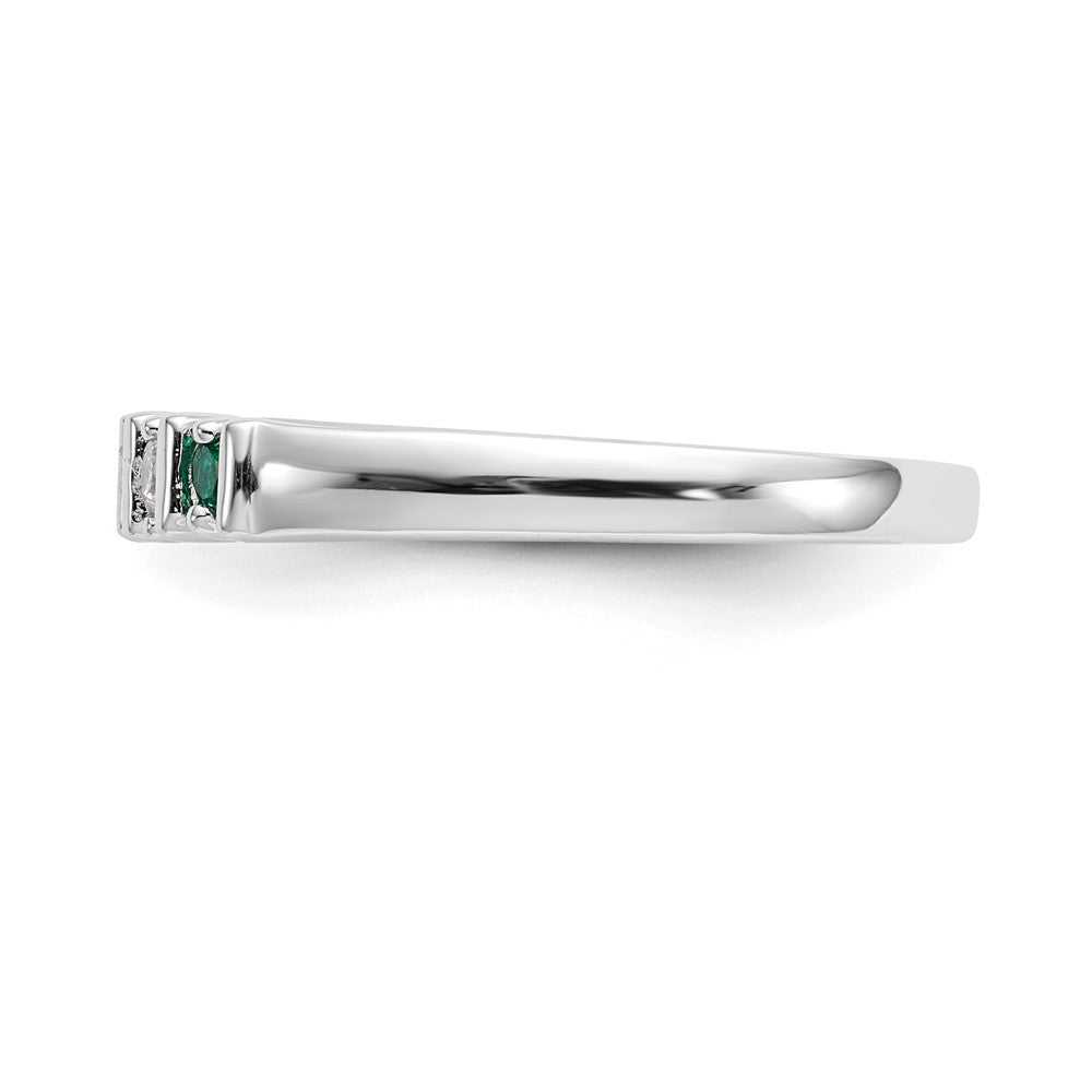 14K Weißgold Ehering mit echtem Diamant und Smaragd