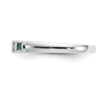 14K Weißgold Ehering mit echtem Diamant und Smaragd