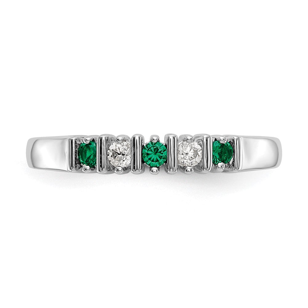 14K Weißgold Ehering mit echtem Diamant und Smaragd
