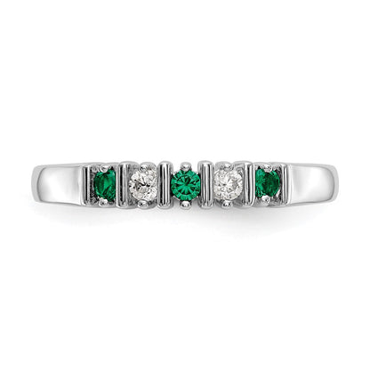 14K Weißgold Ehering mit echtem Diamant und Smaragd