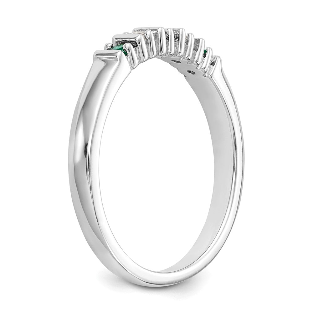 14K Weißgold Ehering mit echtem Diamant und Smaragd