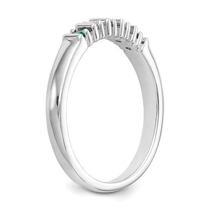 14K Weißgold Ehering mit echtem Diamant und Smaragd