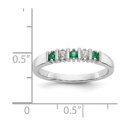 14K Weißgold Ehering mit echtem Diamant und Smaragd