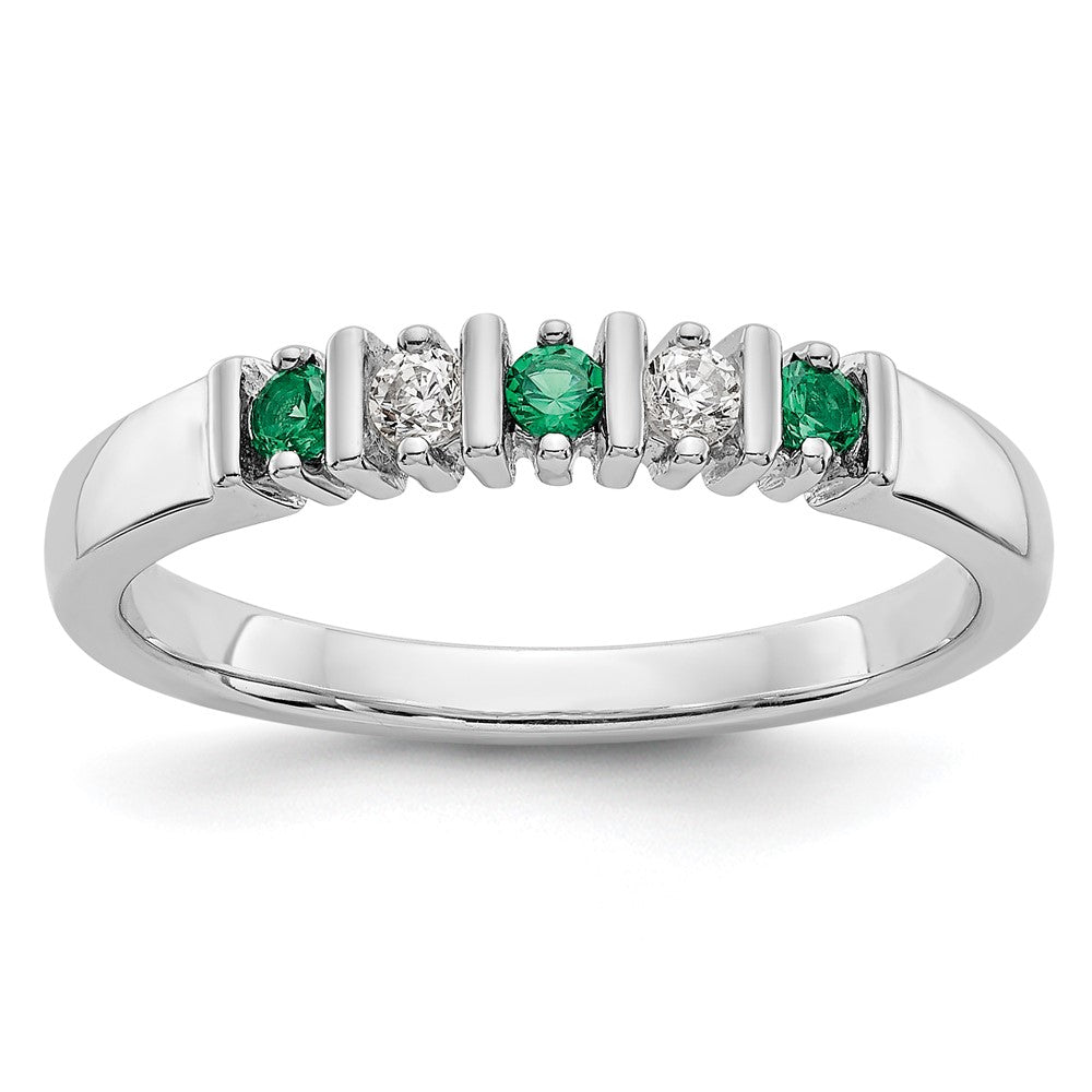 14K Weißgold Ehering mit echtem Diamant und Smaragd