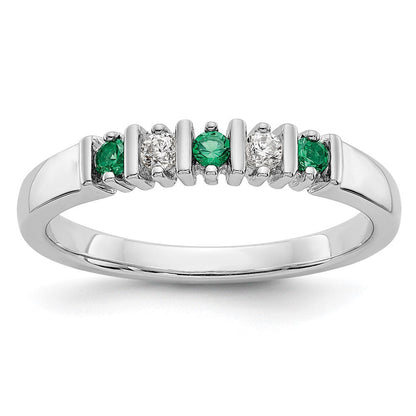 14K Weißgold Ehering mit echtem Diamant und Smaragd