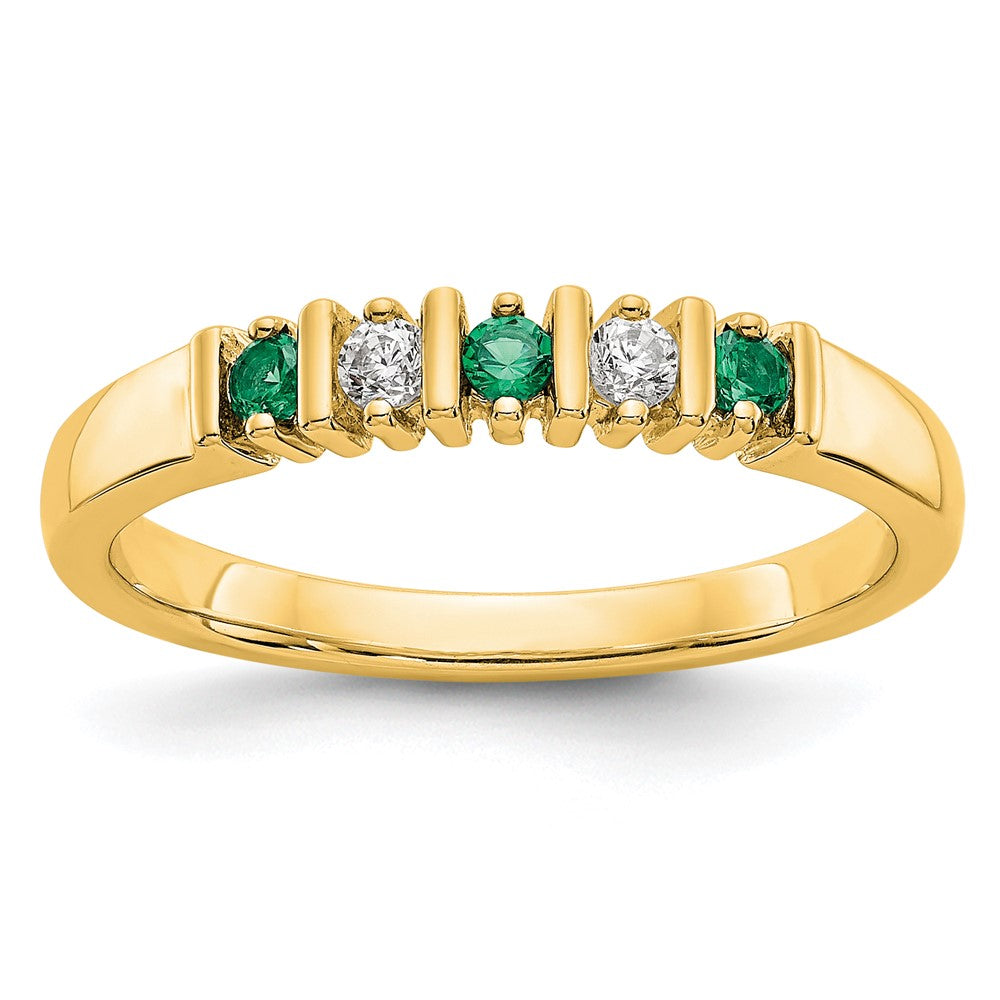 14K Gelbgold Ring mit echten Diamanten und Smaragden
