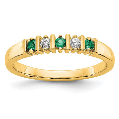 14K Gelbgold Ring mit echten Diamanten und Smaragden