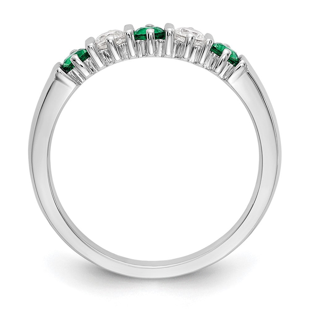 14K Weißgold Ring mit echten Diamanten und Smaragden