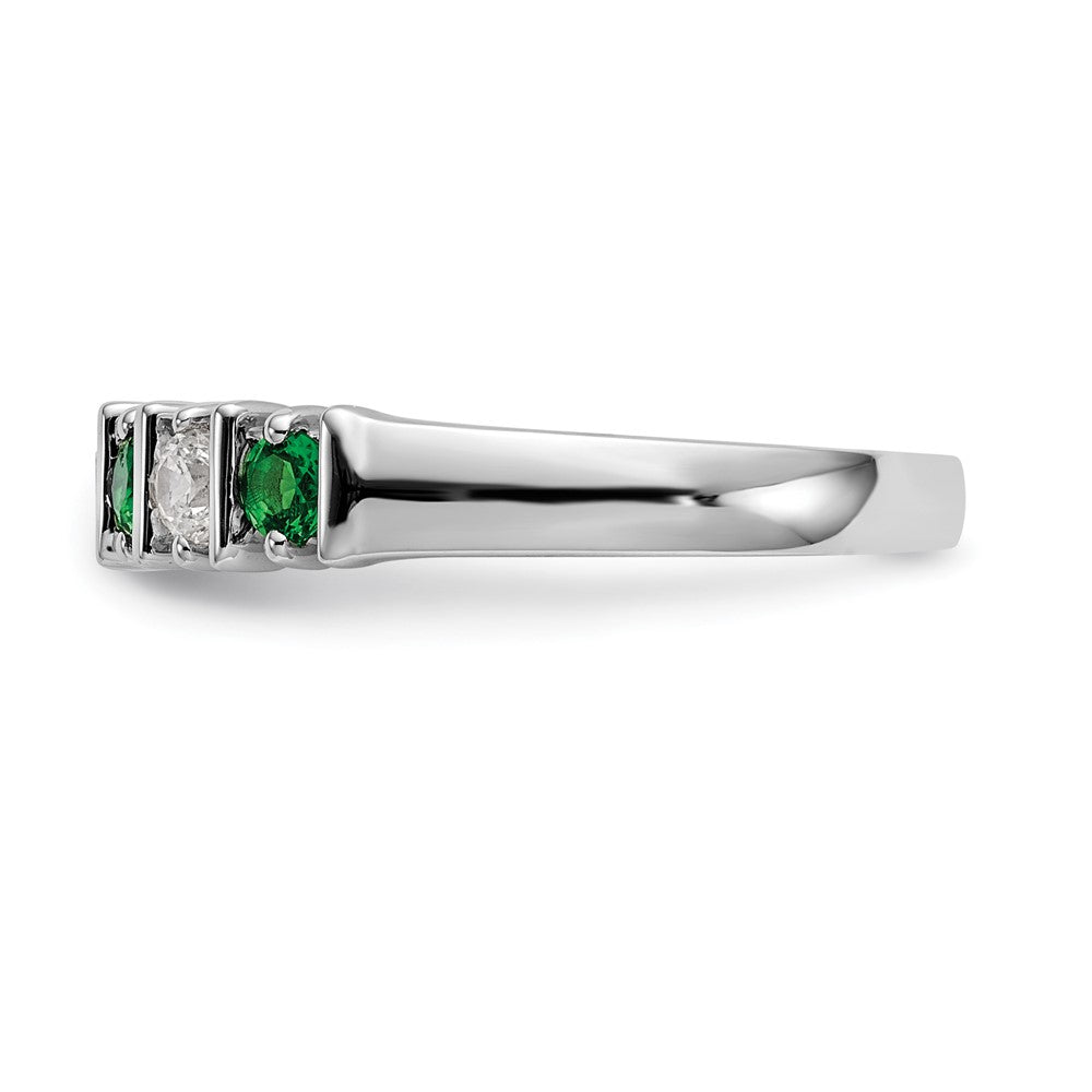 14K Weißgold Ring mit echten Diamanten und Smaragden