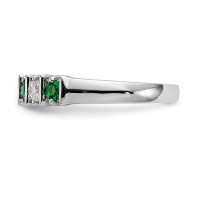 14K Weißgold Ring mit echten Diamanten und Smaragden