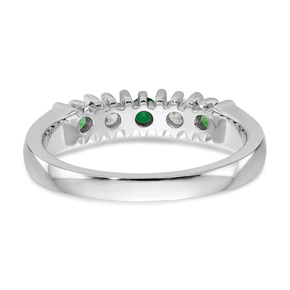 14K Weißgold Ring mit echten Diamanten und Smaragden