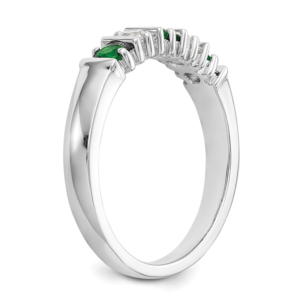 14K Weißgold Ring mit echten Diamanten und Smaragden