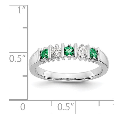 14K Weißgold Ring mit echten Diamanten und Smaragden