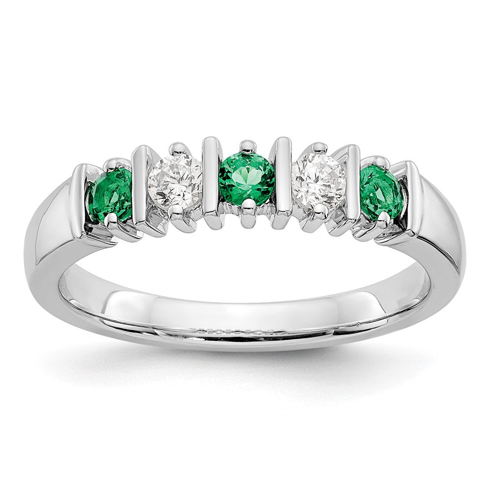 14K Weißgold Ring mit echten Diamanten und Smaragden