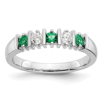 14K Weißgold Ring mit echten Diamanten und Smaragden