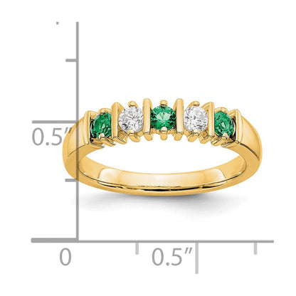 14K Gelbgold Ring mit echten Diamanten und Smaragden