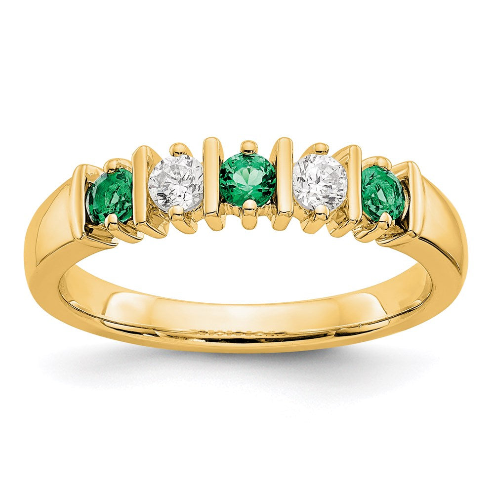 14K Gelbgold Ring mit echten Diamanten und Smaragden