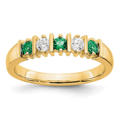 14K Gelbgold Ring mit echten Diamanten und Smaragden