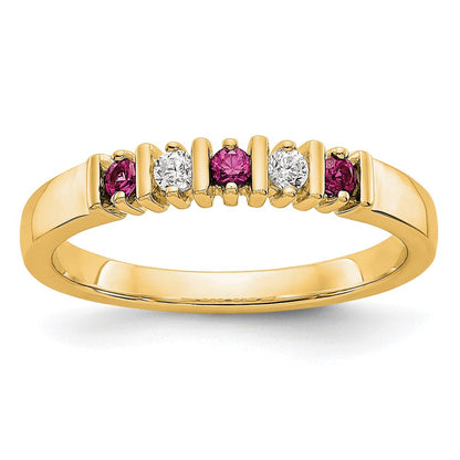 14K Gelbgold Ehering mit natürlichem Diamant und Rubin