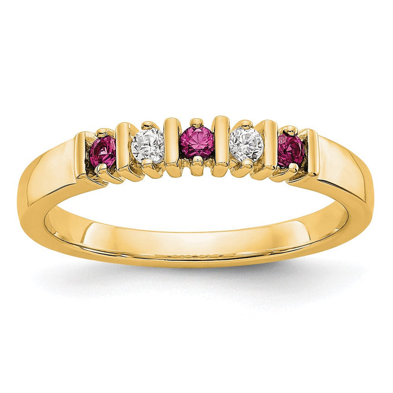 14K Gelbgold Ehering mit natürlichem Diamant und Rubin
