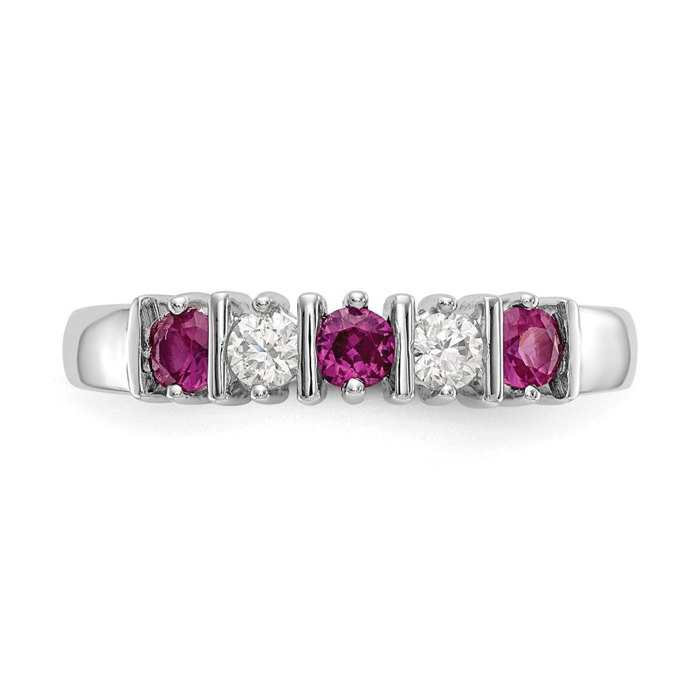14K Weißgold Ring mit natürlichen Diamanten und Rubinen