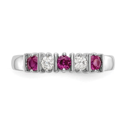 14K Weißgold Ring mit natürlichen Diamanten und Rubinen
