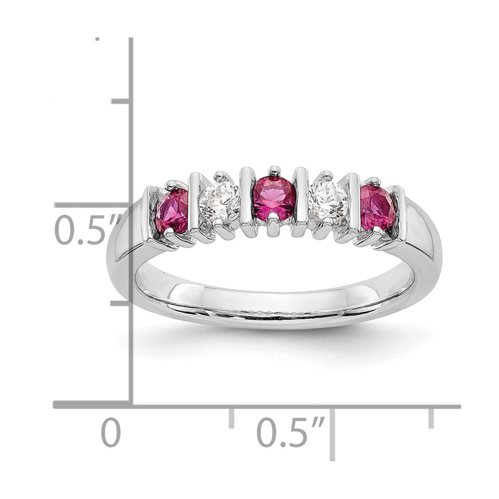 14K Weißgold Ring mit natürlichen Diamanten und Rubinen