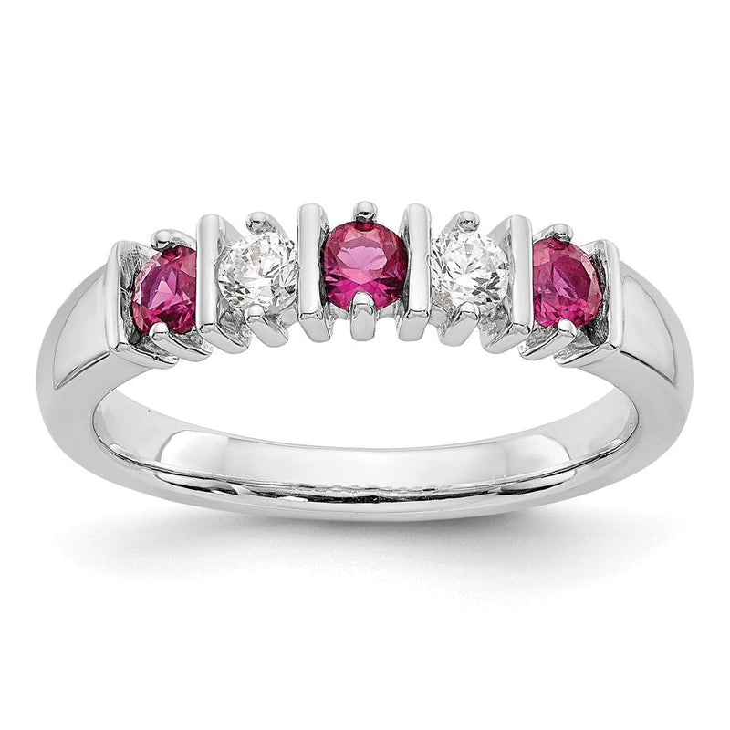 14K Weißgold Ring mit natürlichen Diamanten und Rubin
