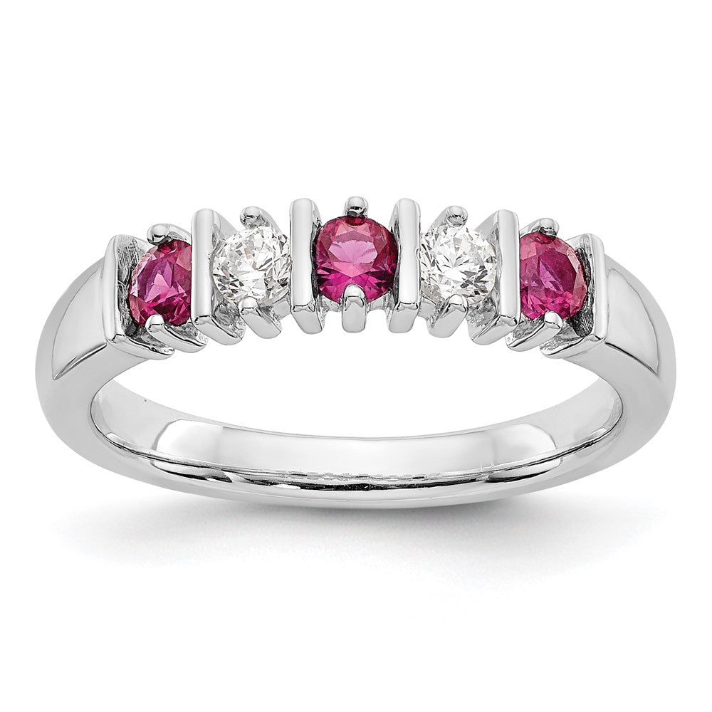 14K Weißgold Ring mit natürlichen Diamanten und Rubinen