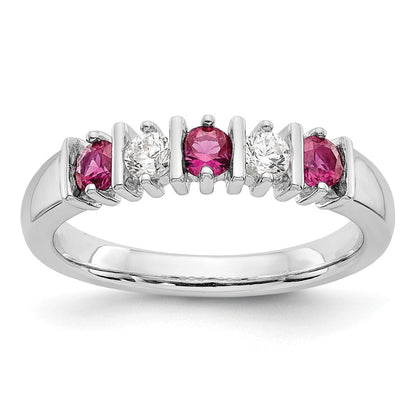 14K Weißgold Ring mit natürlichen Diamanten und Rubinen