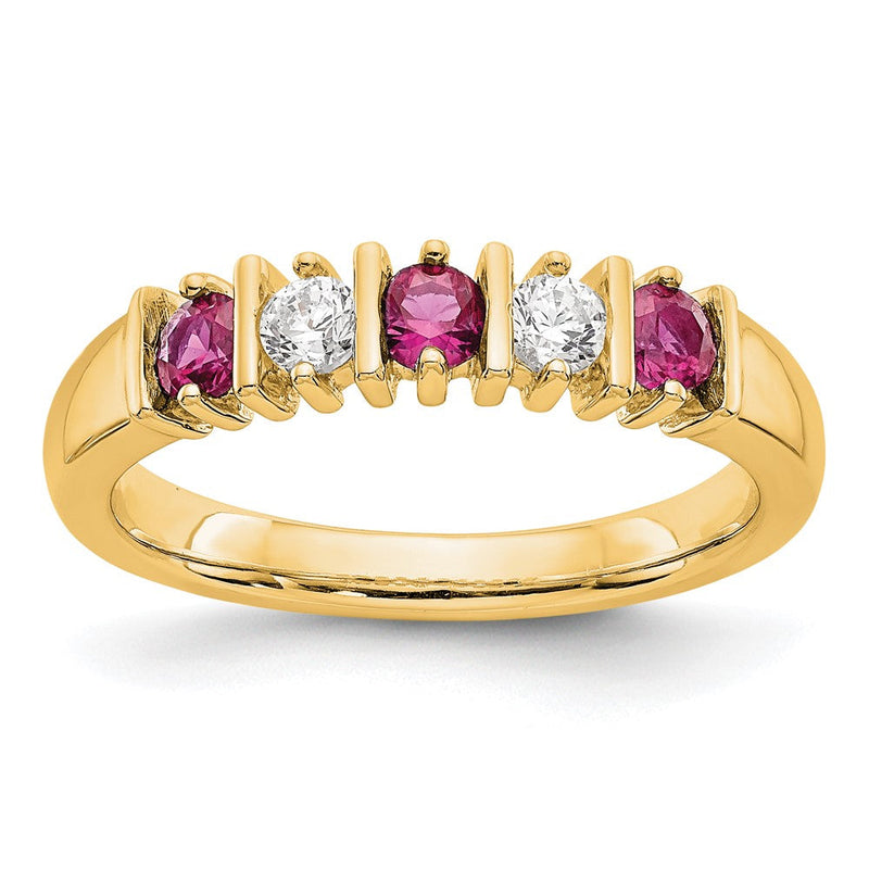 14K Gelbgold Ring mit natürlichen Diamanten und Rubin