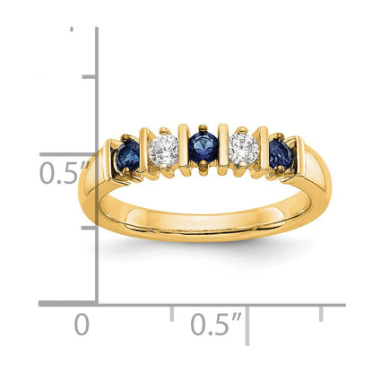 14K Gelbgold Ring mit echten Diamanten und Saphiren