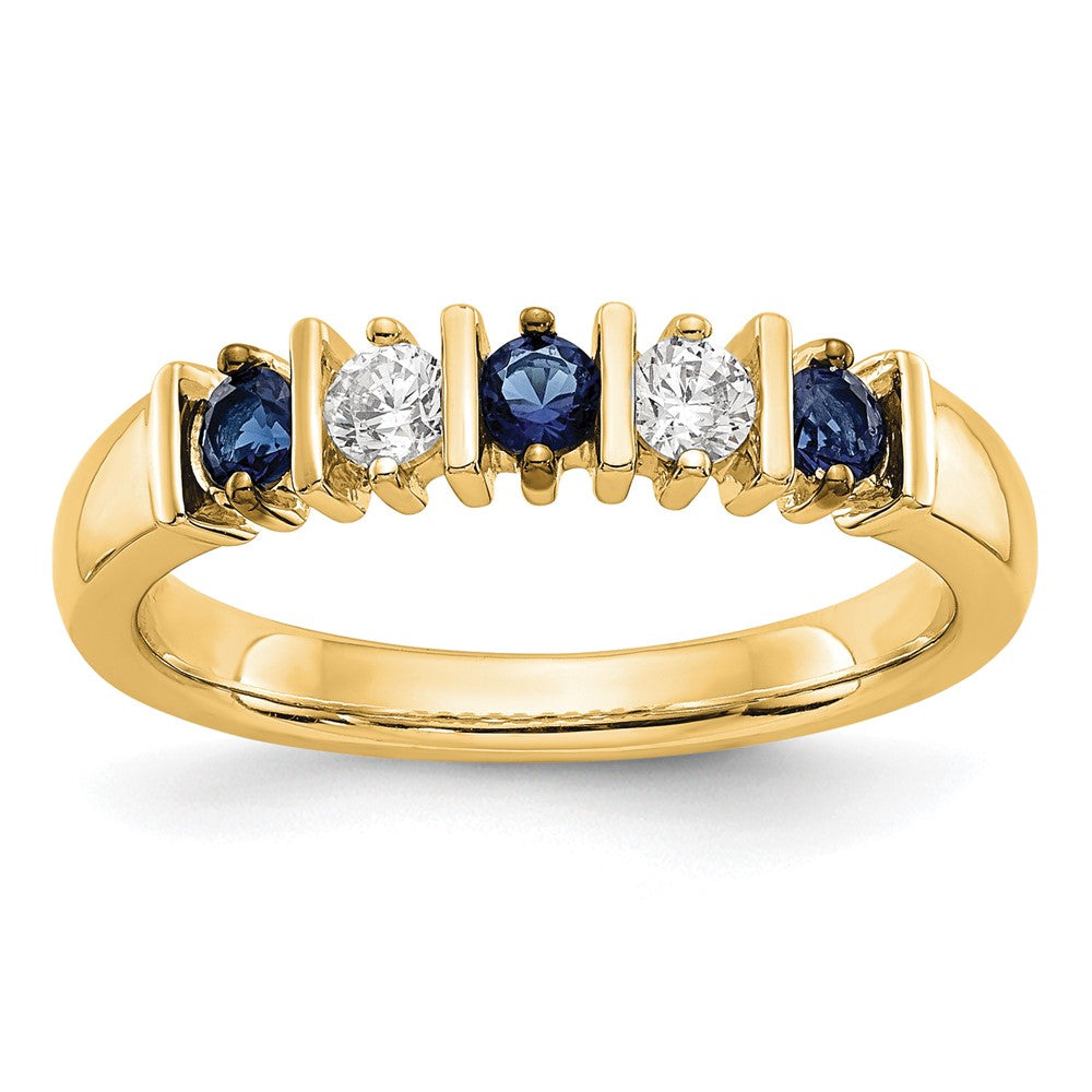 14K Gelbgold Ring mit echten Diamanten und Saphiren